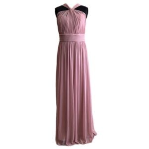 Eva Blush Pink Chiffon Halter Maxi Dress XL Floor Length Bridesmaid Evening Gown